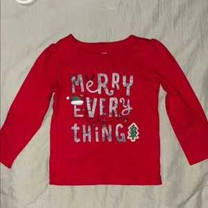 Festive Red Long Sleeve Tee with Sparkly Holiday Design
